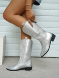 - PU-Leder-Cowboystiefel mit weichem Innenfutter