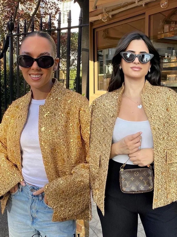 SARAH | Casual Bomberjack Met Gouden Pailletten – Comfort Meets Glamour