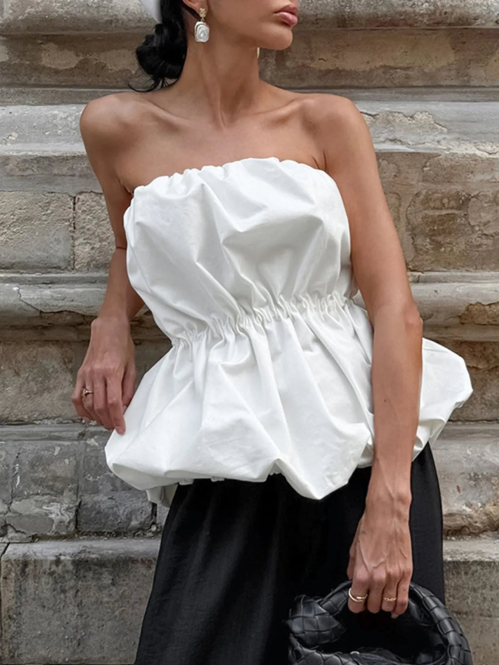 Ruched Bubble Hem Tube Top