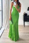 Strapless Tube Pleated Maxi Knit Dress