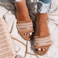 Boho Slide-Sandalen – Bestickte Riemen mit Fransen