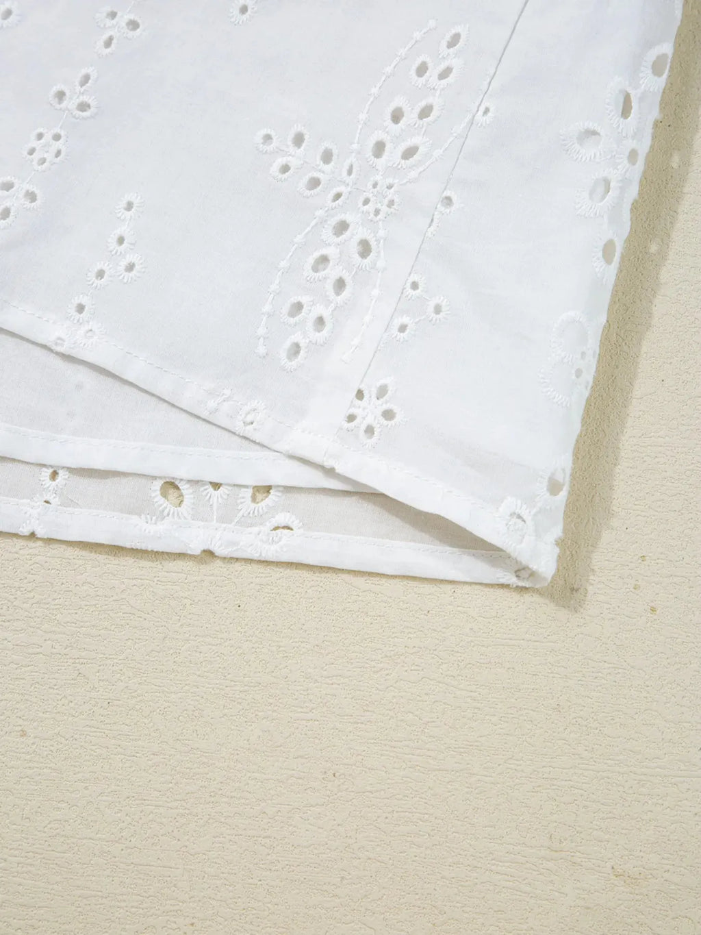 Eyelet Long Sleeve Blouse with Elastic Cuffs