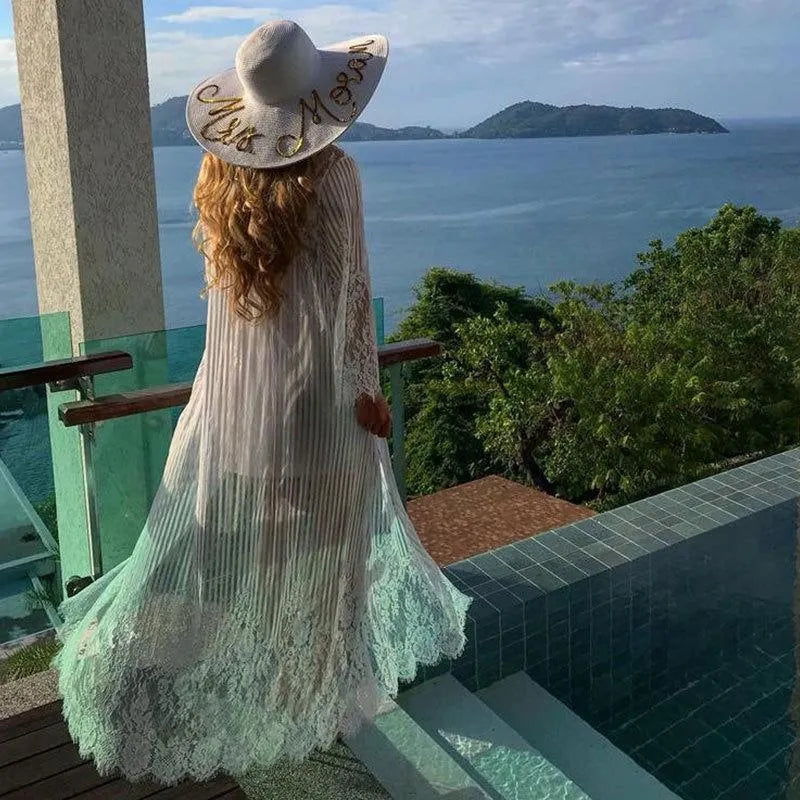 Solid Color Cover up Swimwear Smock Lace Chiffon Bikini Beach Sunscreen Shirt Embroidered Holiday Cardigan