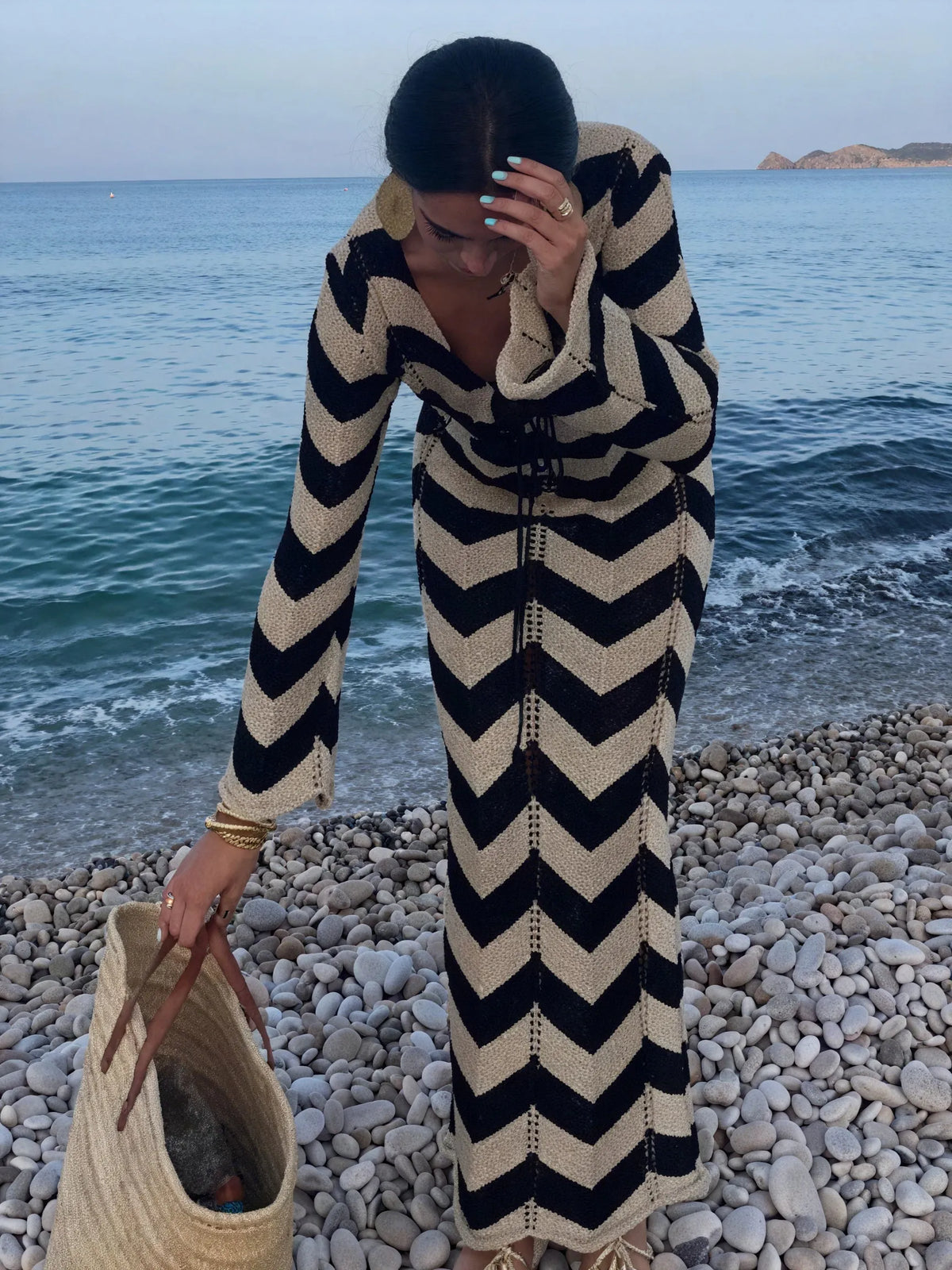 Strickkleid mit Chevron-Muster – Langarm