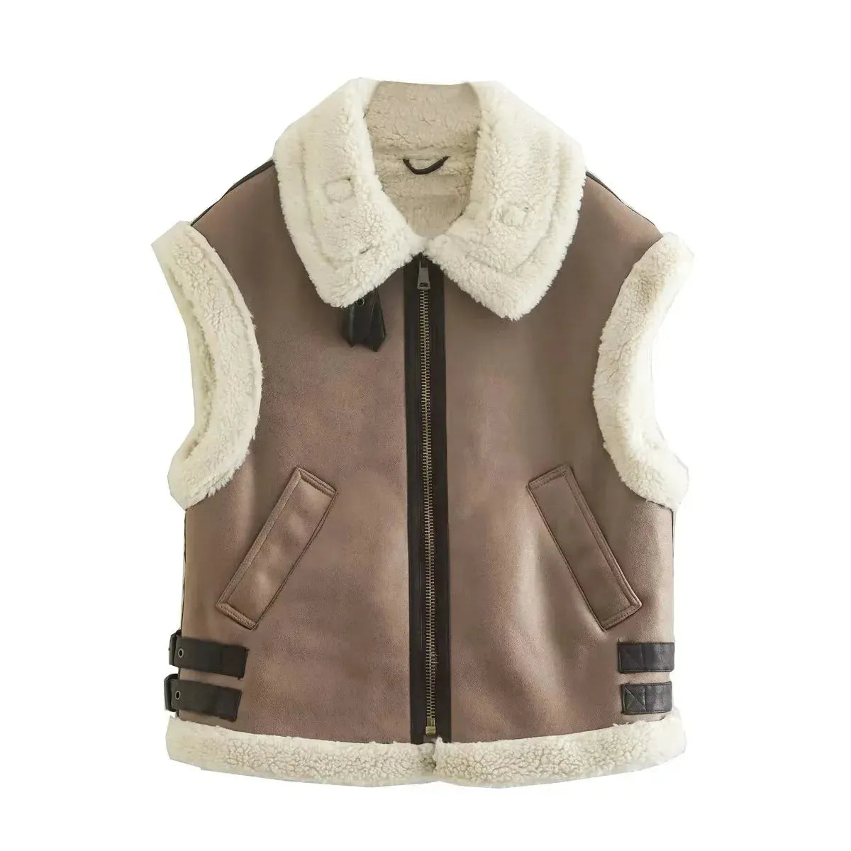 Leer Look Dames Bodywarmer Vest met Teddy Voering – Warm & Modieus