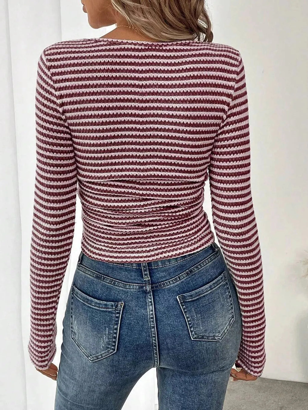 Striped Square Neck Long Sleeve T-Shirt