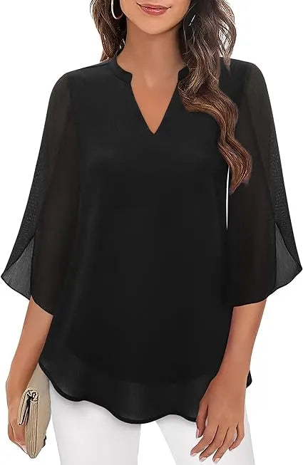 Luxury Women's Blouse with V-Neck and Loose Sleeves