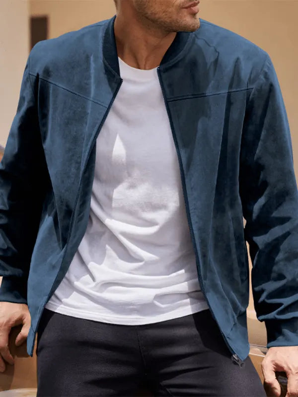 Wildleder Retro ReiÃŸverschluss Herrenjacke Bomberjacke