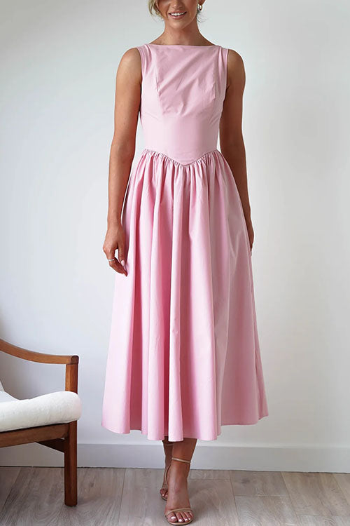Sleeveless Open Back Swing Midi Dress