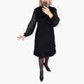 Women's Knee-Length Dress with Sheer Sleeves and Ruffle Hem