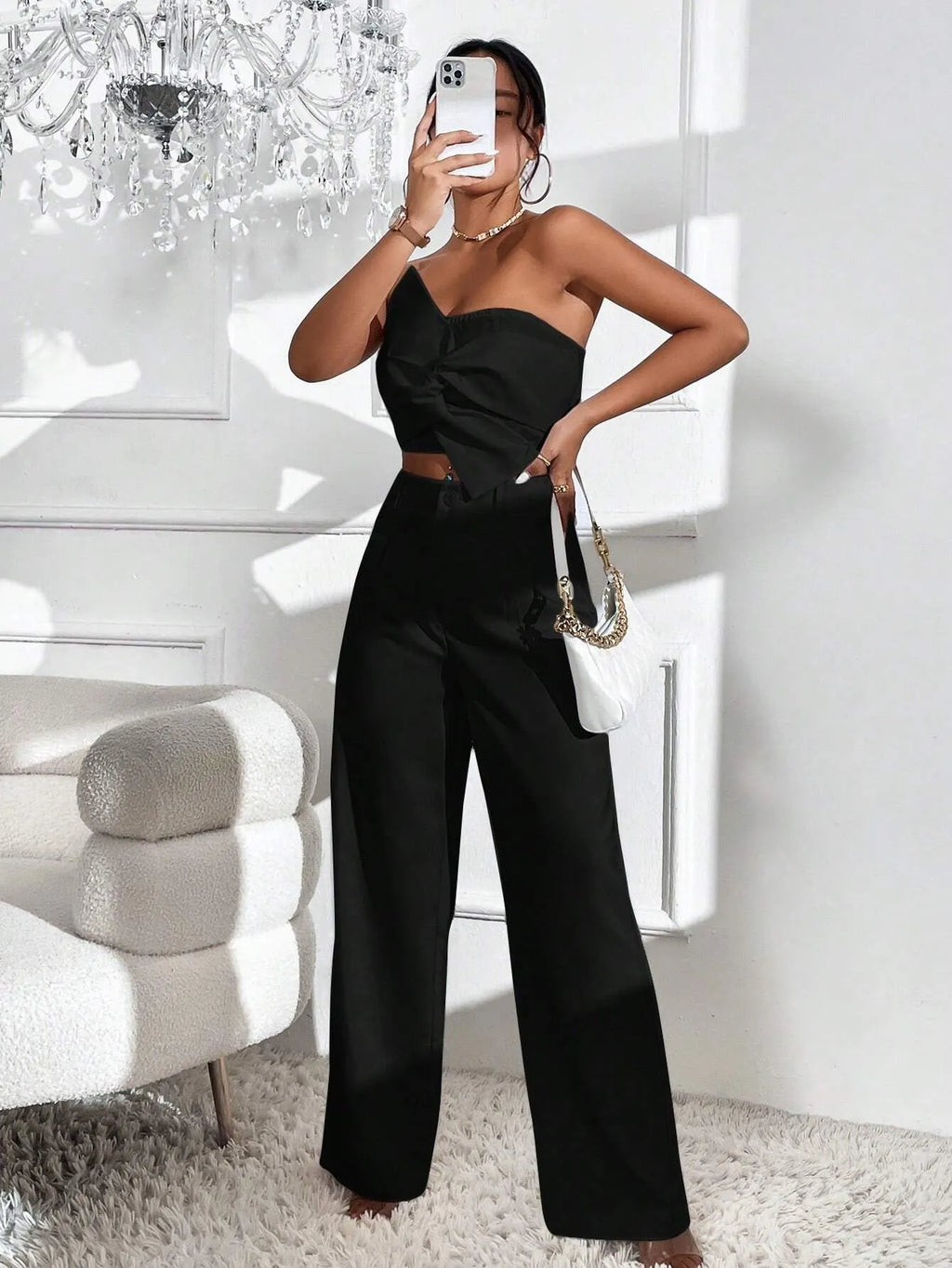Conjunto Feminino CalÃ§a e Cropped Preto Lys