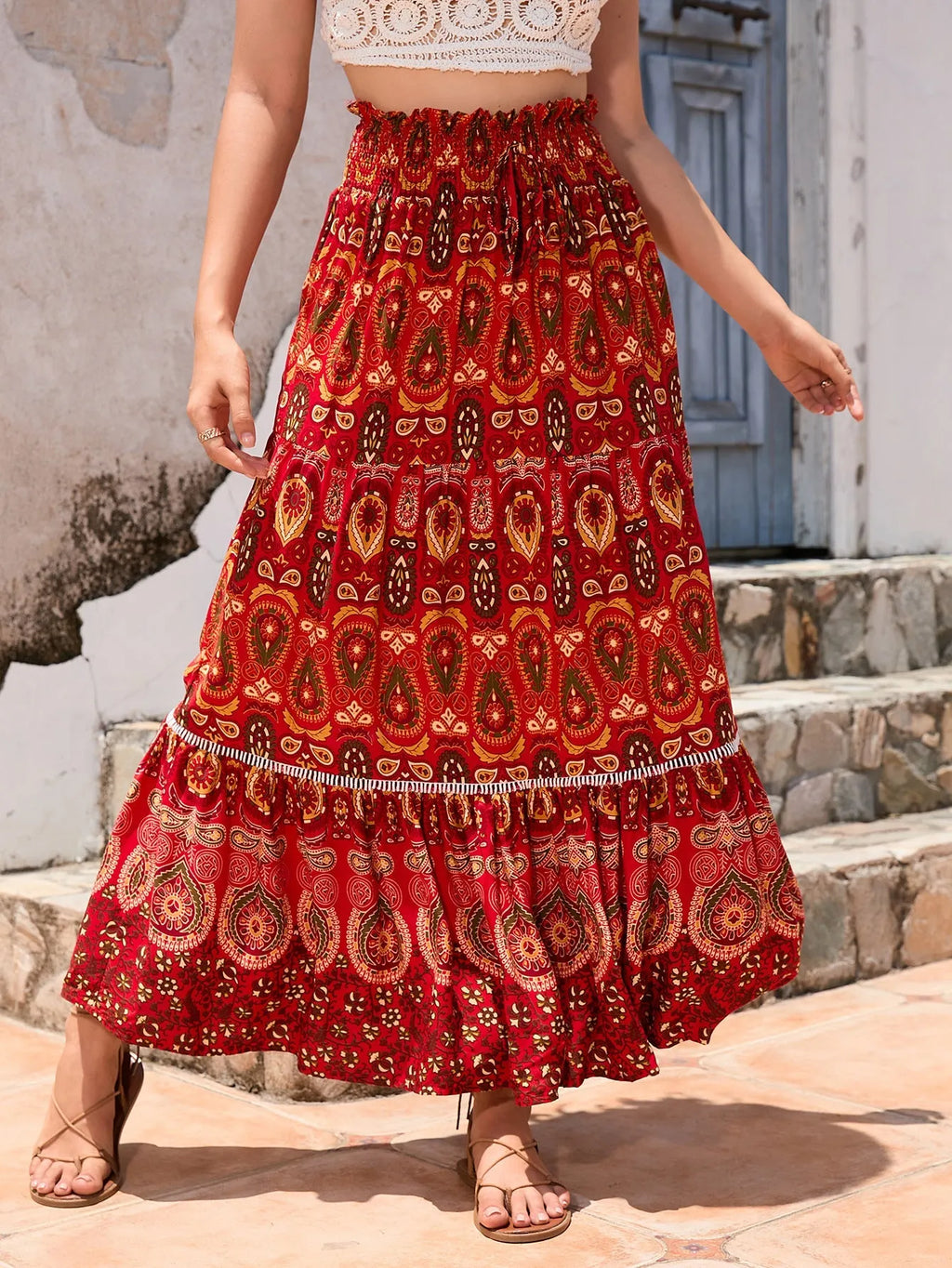 YMKE | Zomerse Maxi Rok Voor Dames Met Boho Print - Elegant, Uniek & Modieus