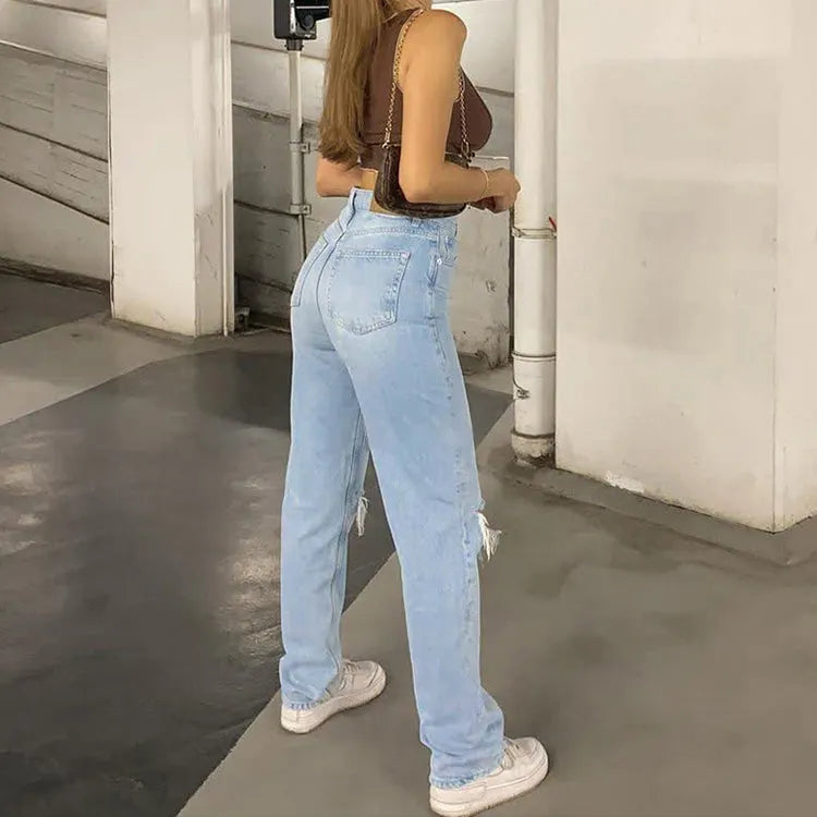 Damen Baggy-Jeans mit hoher Taille und weitem Bein