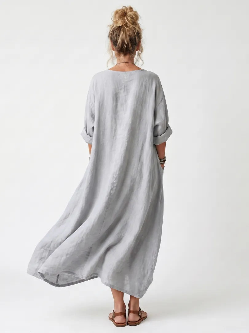 Raina | Contrast Panel Embroidered Oversized Pocket Midi Dress