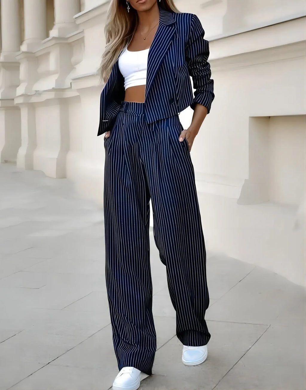 delig Blazer Set Damenanzug - Cropped Blazer mit Hose