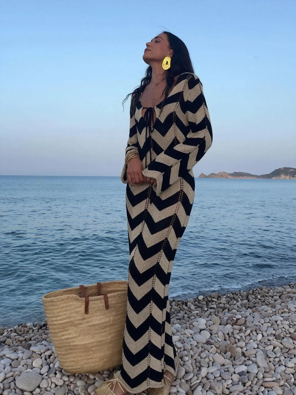 Strickkleid mit Chevron-Muster – Langarm
