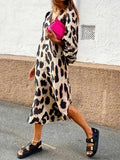 TRACY | Dames Midi-Jurk Met Luipaard Print & Pof Mouwen - Zomers & Stijlvol