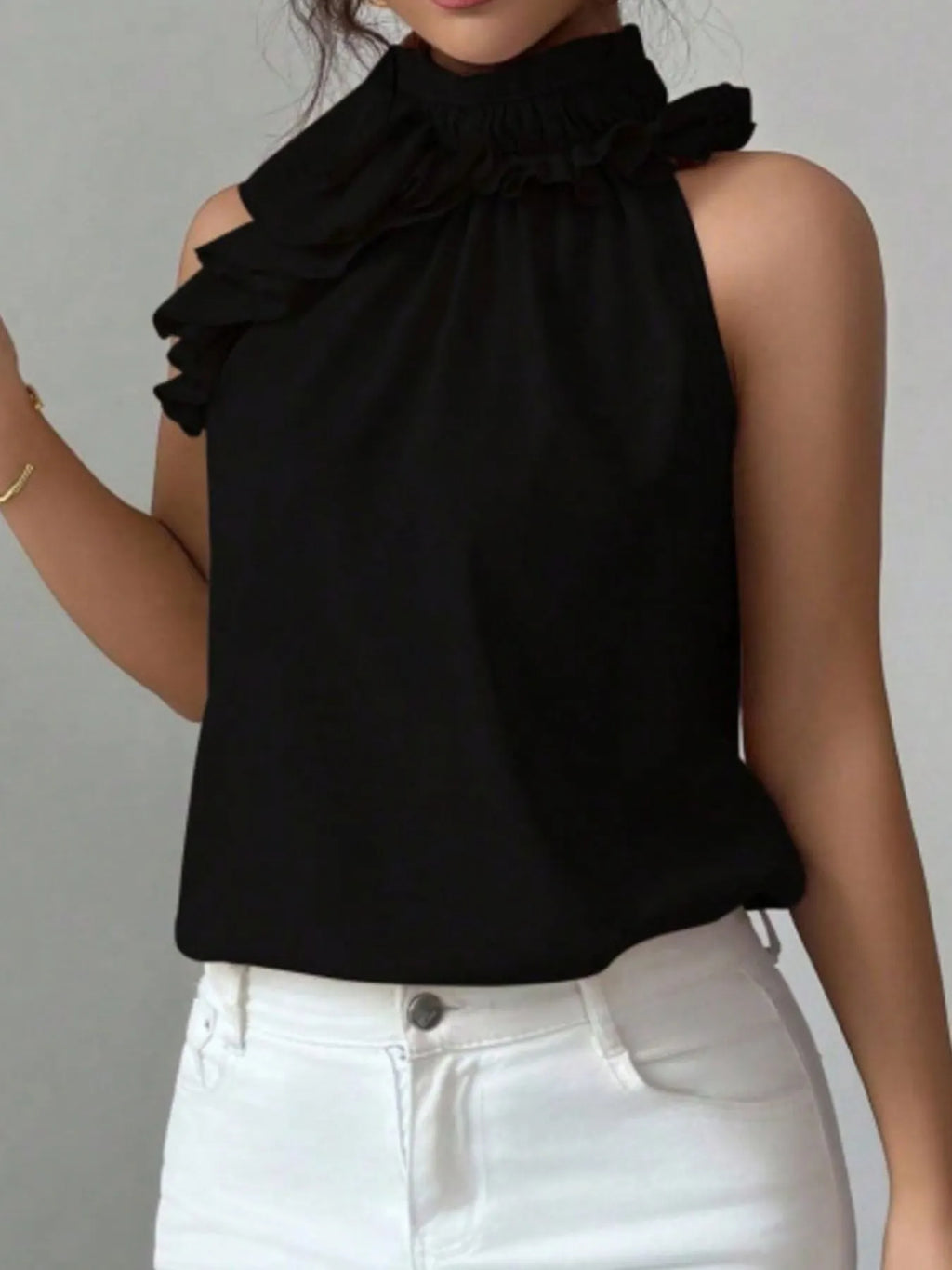 Ruffle High Neck Sleeveless Top