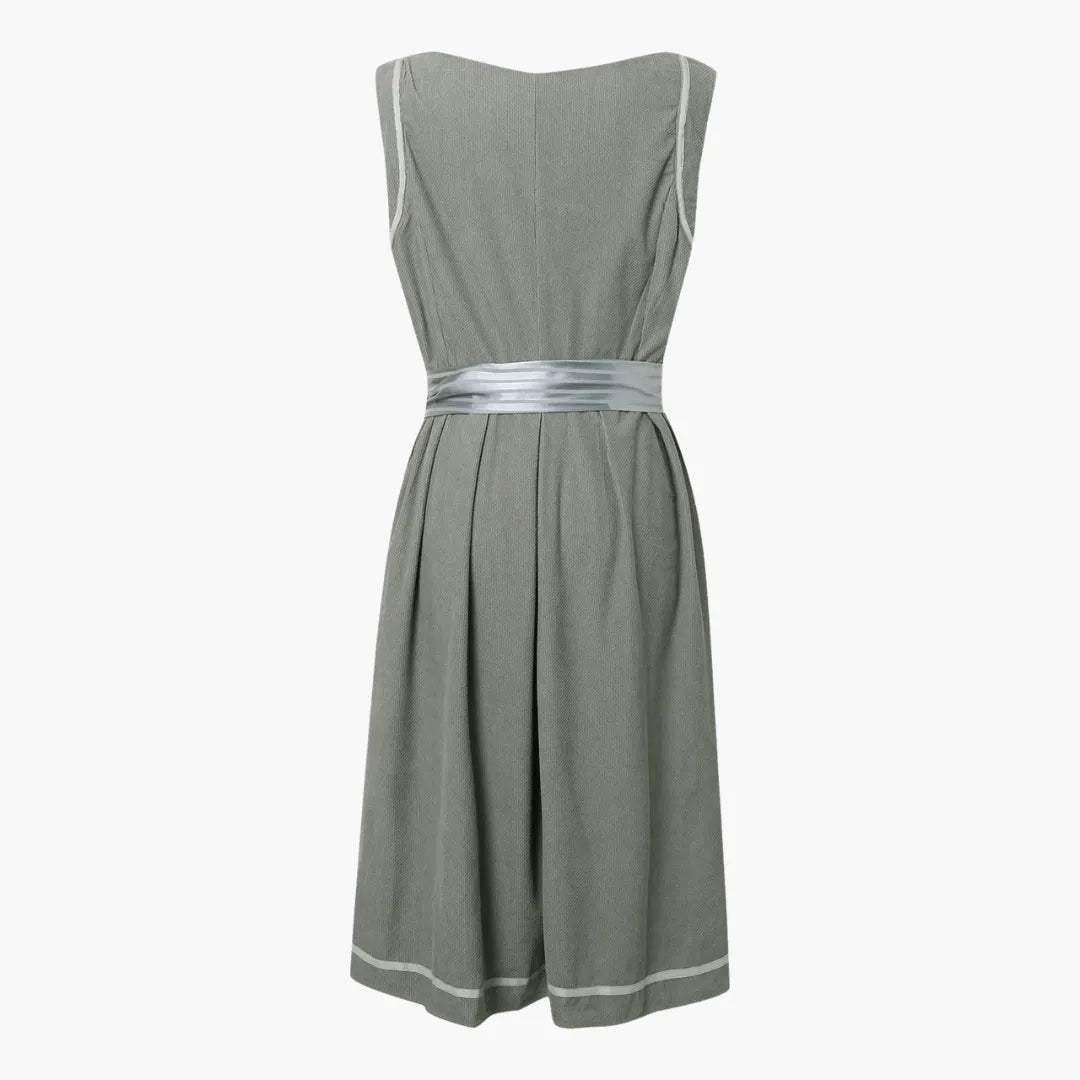 Womenâ€™s Midi Dress with Buttoned Bodice and Bow Waist