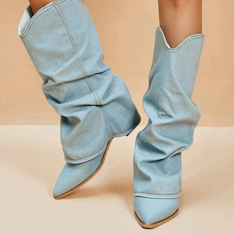Beverle | Denim Cowboy Boots - Casual