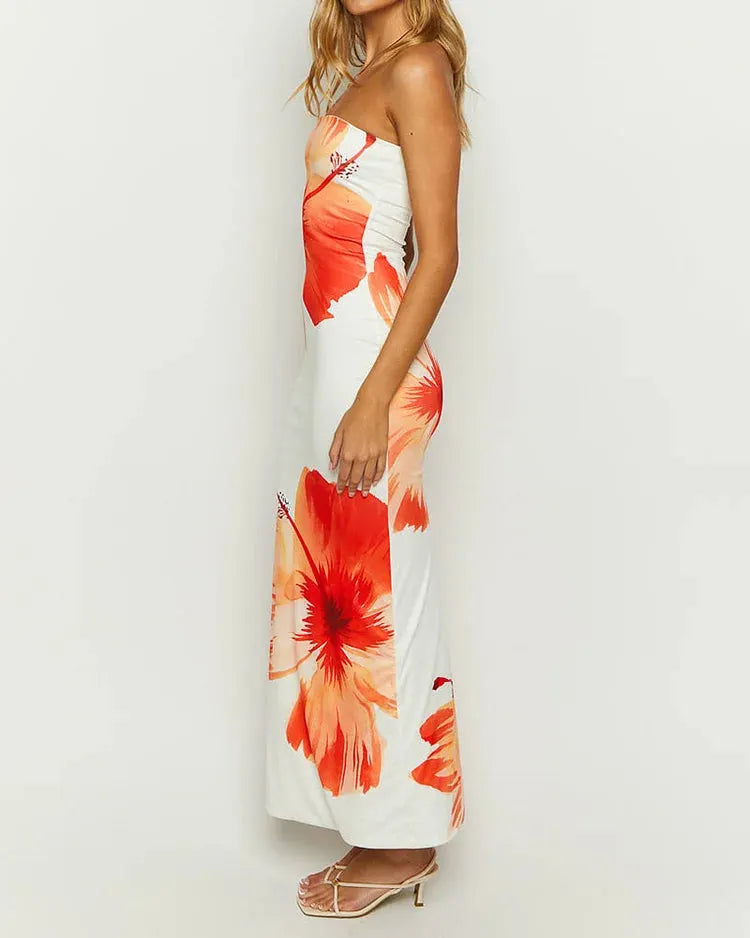 KELLY | Maxi Zomerjurk Met Bloemen Print - Zonder Bandjes - Luchtig, Stijlvol & Elegant