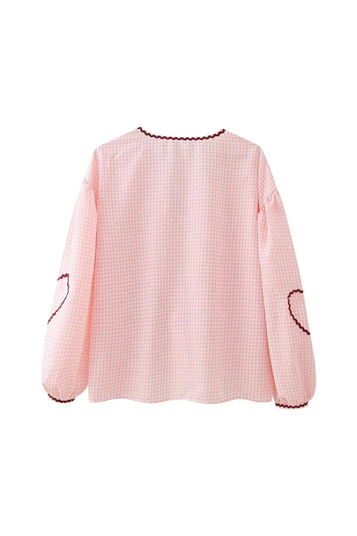 Gingham Bluse – Herz-Taschen & Bindedetail