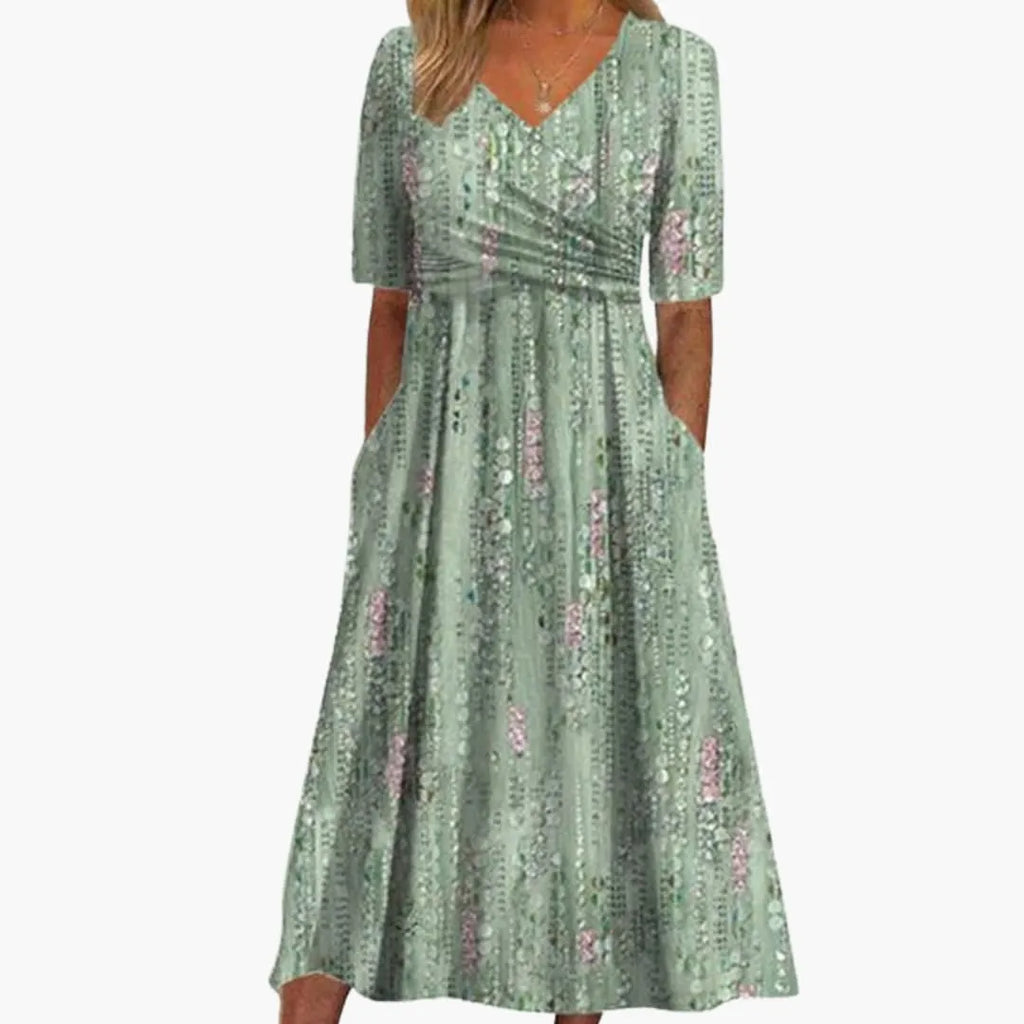 Womenâs A-Line Dress with V-Neck and Side Pockets
