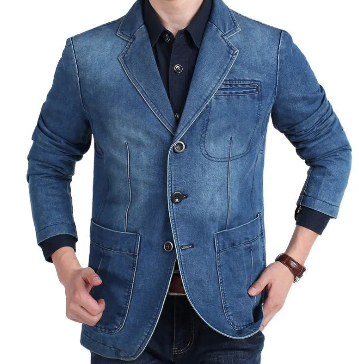 Herren Denim Baumwolle Blazerjacke