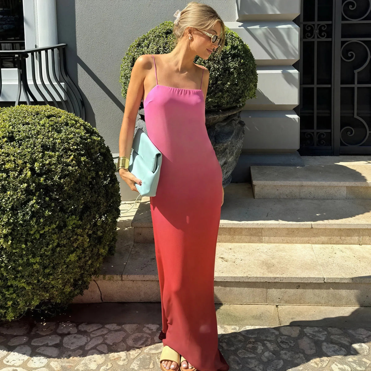 Ombre Maxi-Kleid – Ärmellos mit Spaghettiträgern