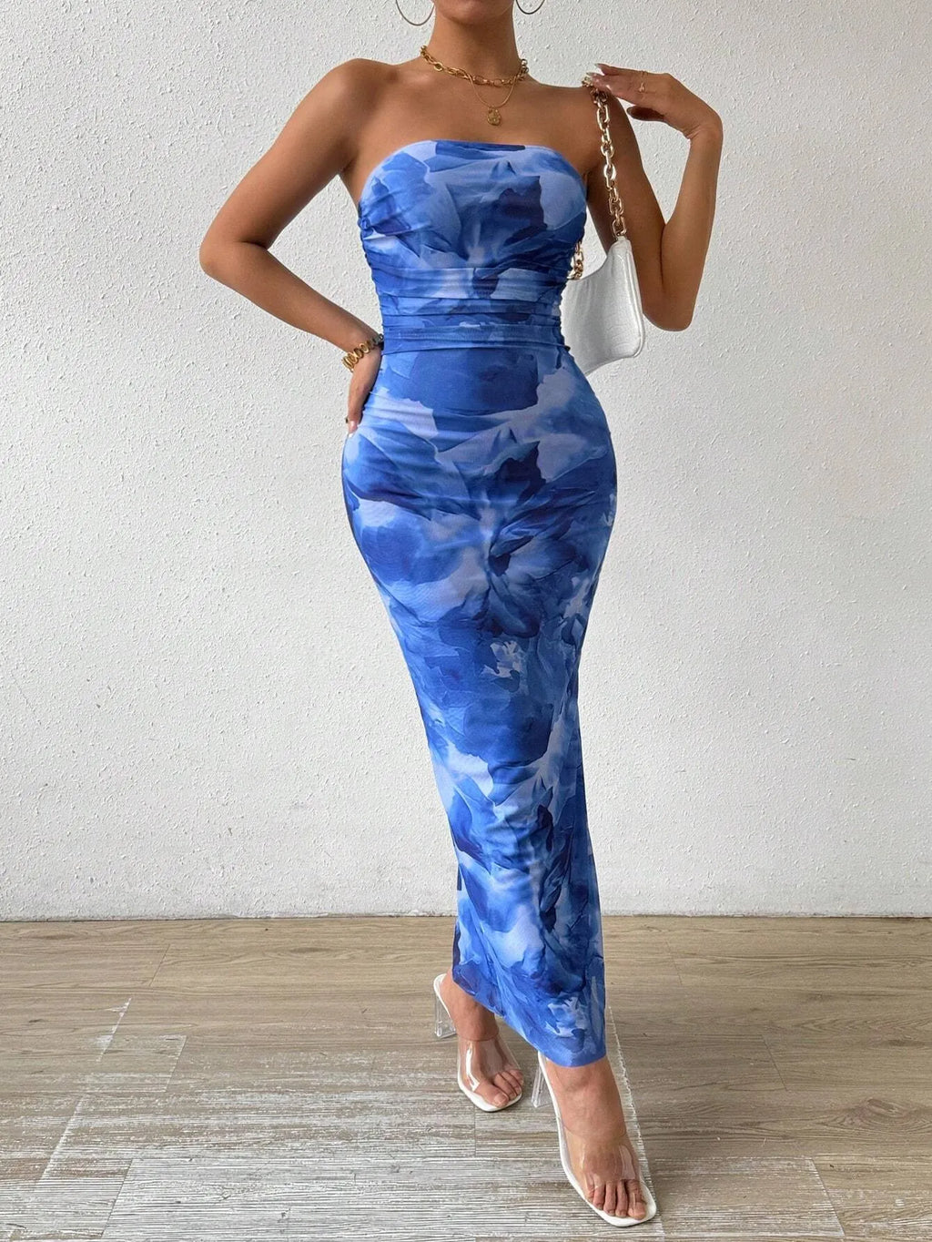 Vestido Midi Floral Azul