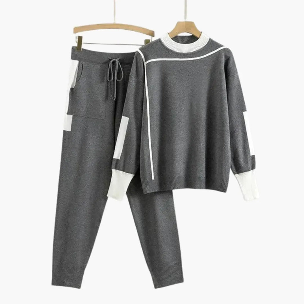 Womenâ€™s Two-Piece Sweater Set with Long Sleeves and High-Neck Collar