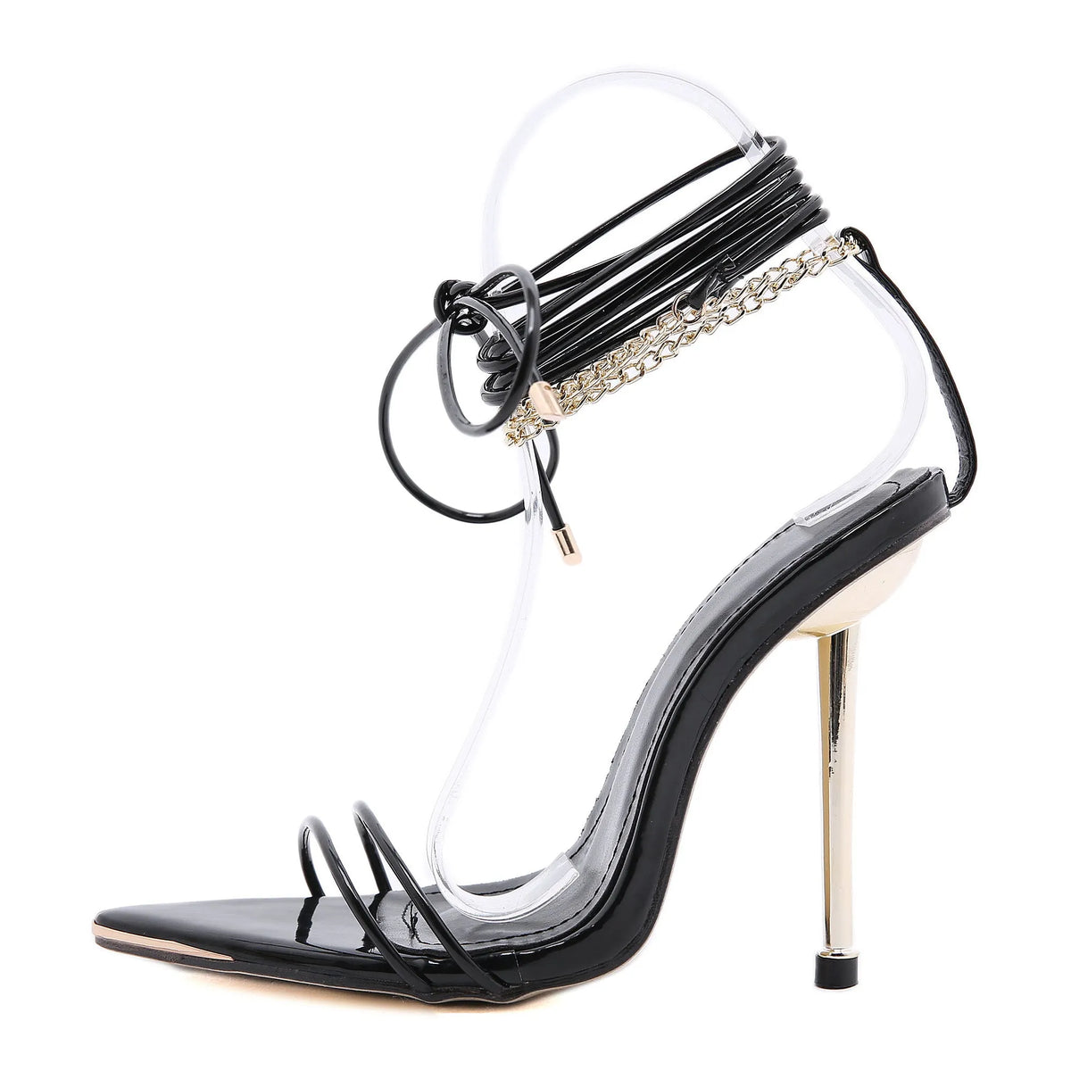 Lace-up stiletto heels and chain