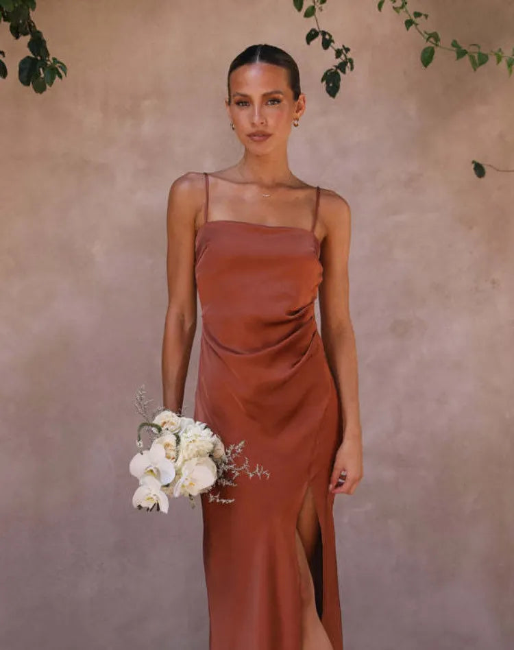Elegant Women's Dress with Spaghetti Straps and Side Slit