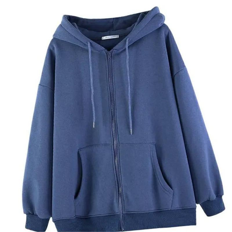 Zip-up Oversized Solid Pocket Hooded Langarm Lose Baseball Jacke