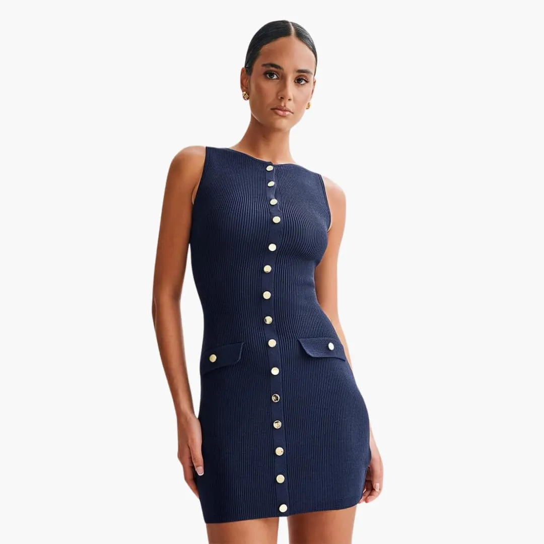 Women's Mini Dress with Button Fastening and Ribbed Texture