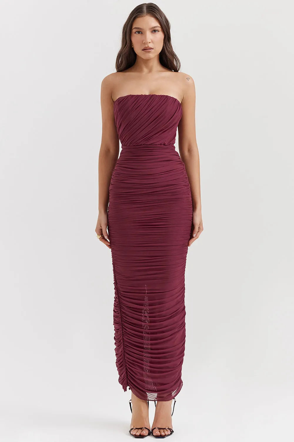 JORA | Elegante Bordeaux Avondjurk Voor Dames - Geplooid, Stijlvol & Flatterend