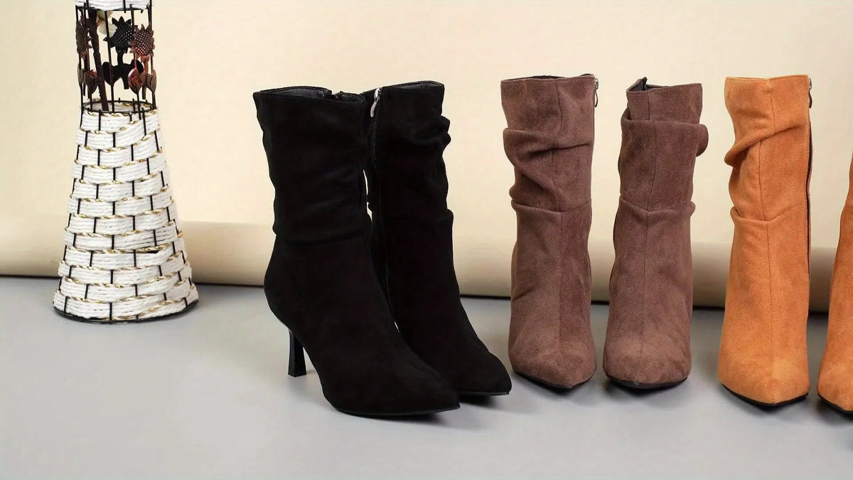 Elegante Slanke Dames Enkellaarsjes | Mid-High PlissÃ© Boots Met Puntneus & Stiletto Hak