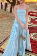 Strapless Tube Cut Out Pleated Maxi Swing Dress