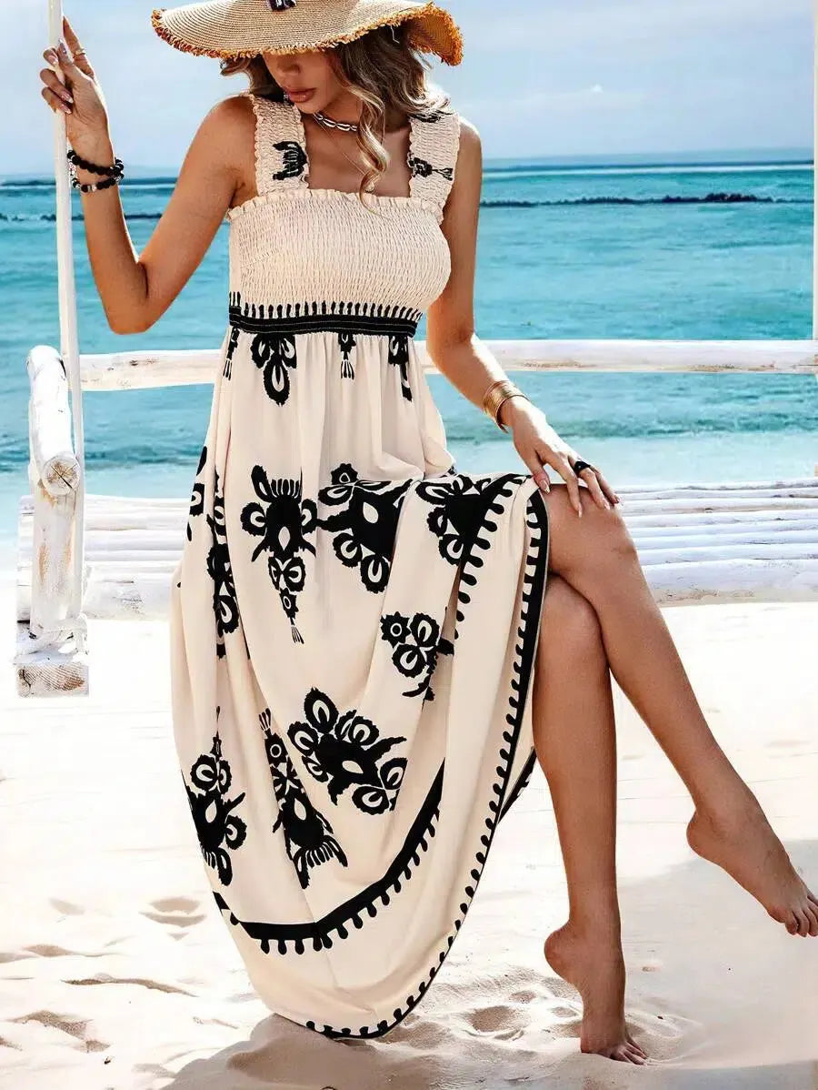 Apricotfarbenes Ã¤rmelloses TrÃ¤ger-Maxikleid
