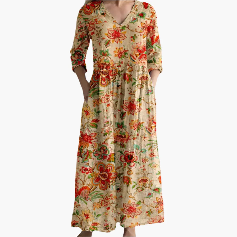 Womenâ€™s Boho Maxi Dress with Floral Print and Flowing Fit