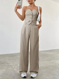 Conjunto Feminino CalÃ§a e Cropped Bege JÃºlia