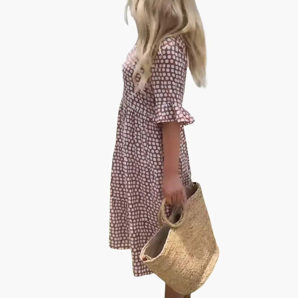 Womenâ€™s Midi Dress with Ruffled Sleeves and Tiered Design