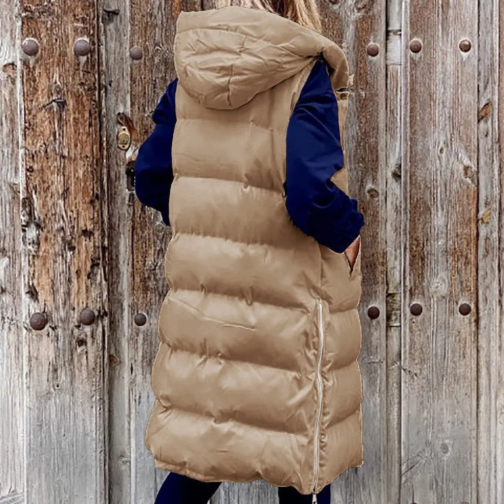 Kapuze Lange Weste Lässig Mode Einreihig Jacke