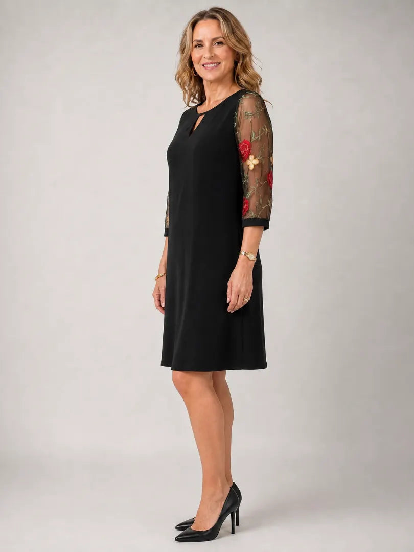 Iyora | Embroidered Mesh Sleeve Mini Dress