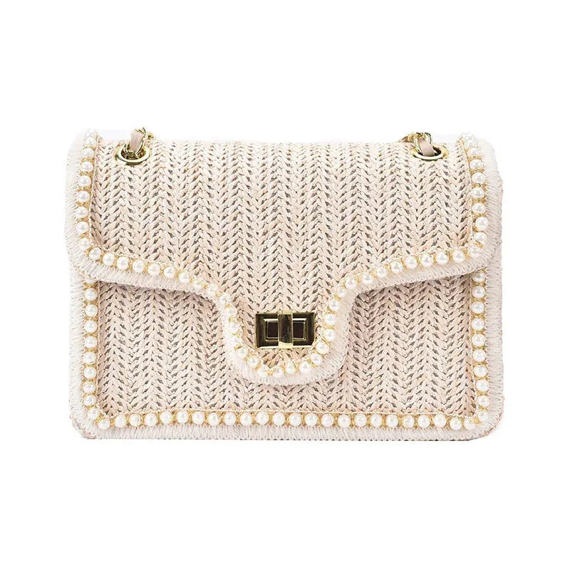 Baili | Elegant Woven Shoulder Bag with Pearl Details