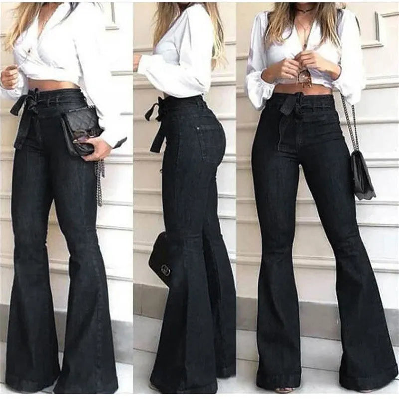 Pantalon Ã©vasÃ© Ã  lacets micro-Ã©lastiques