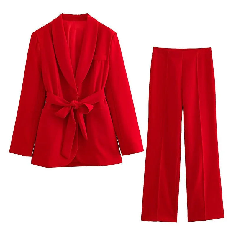 2-teiliger Damenanzug Eleganter Blazer mit Gürtel und passender Hose