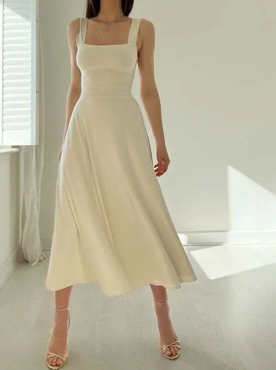 Damen Midikleid mit breiten TrÃ¤gern