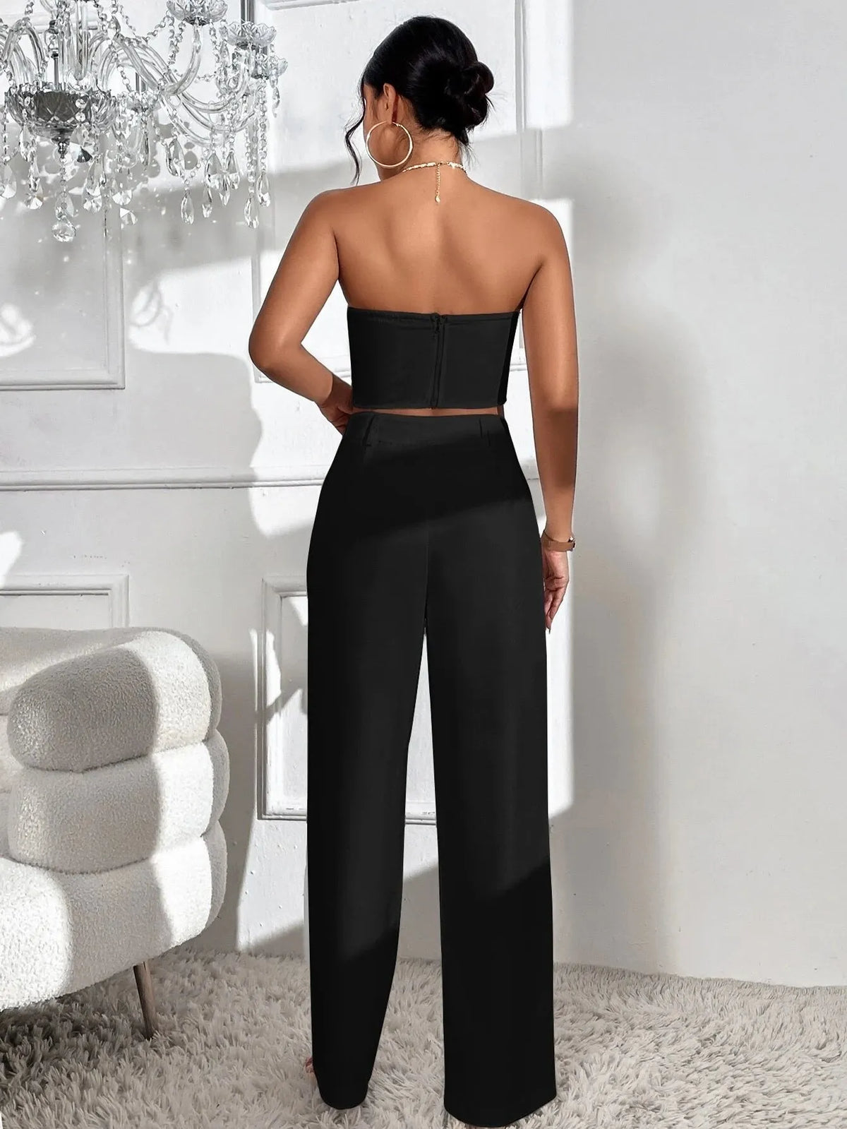 Conjunto Feminino CalÃ§a e Cropped Preto Lys