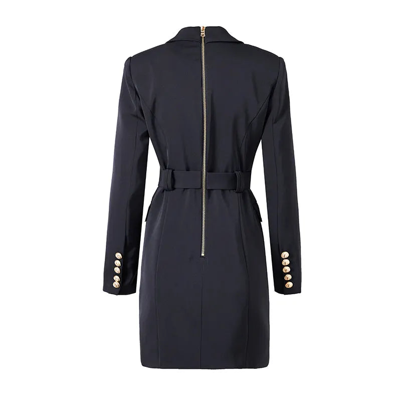Damen-Blazerkleid mit Taillengürtel und Knopfdetails